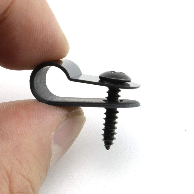 heyous 100pcs 1/4 inch (6.4mm) R-Type Cable Clamp Nylon Wire Hose Tube Fastener Fixed Cable Tie Mount Organizer Holder R Type Cable Clip with Mounting Screw Black - Image 3